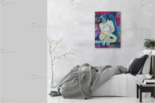 אשה בכחול - רחל אלון - תמונות רומנטיות לחדר שינה ציורי שמן  - מק''ט: 435681
