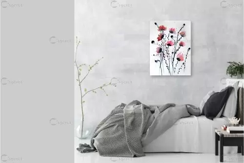 פריחה וורודה - Red סטודיו - תמונות לחדר שינה מינימליסטי צבעי מים  - מק''ט: 468145