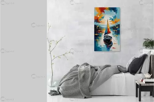 מפרשית באגם - רועי רוזנפלד - תמונות צבעוניות לסלון איור רישום בצבע  - מק''ט: 470330