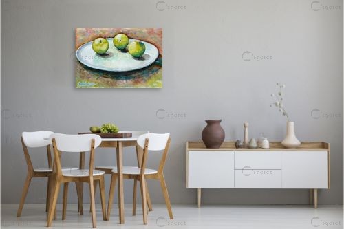 3 שזיפים על צלחת – חיה וייט | תמונה לקיר בסגנון מודרני