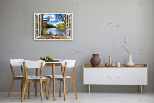 נהר ועצים מבעד חלון – Artpicked Windows | תמונה לקיר בסגנון כפרי