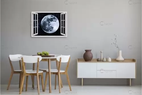 ירח מלא בחלון – Artpicked Windows | תמונה לקיר בסגנון מודרני