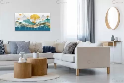 פילים על נהר קסום מודרני בזהב – Artpicked | תמונה לקיר בסגנון סוריאליס