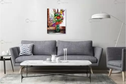 צנצנת פרחים - חיה וייט - תמונות צבעוניות לסלון צבעי מים  - מק''ט: 326122