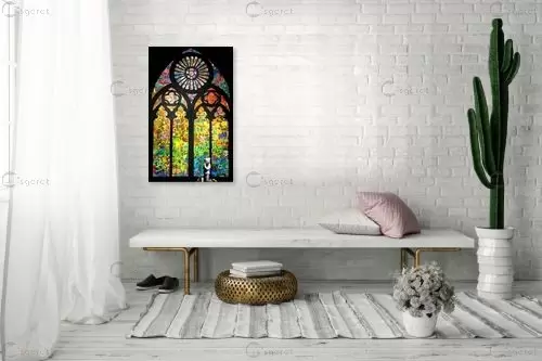 Stained Glass Window - בנקסי - תמונות אורבניות לסלון אומנות רחוב גרפיטי ציורי קיר  - מק''ט: 239966