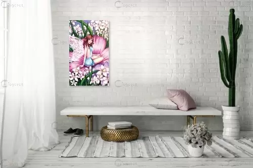 פייה עם פרחים ורודים - חנן אביסף - תמונות לחדר בנות קומיקס  - מק''ט: 302749