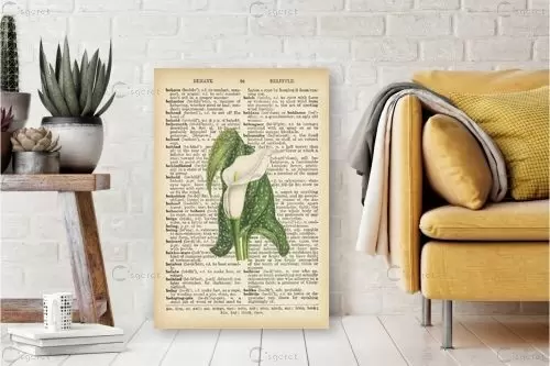 פרח לבן ירוק רטרו על טקסט - Artpicked - תמונות לפינת אוכל רטרו וינטג' פרחים בסגנון רטרו  - מק''ט: 330440