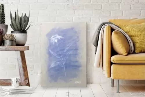 פרח על רקע כחול - אפרת כספי - תמונות לסלון רגוע ונעים אבסטרקט פרחוני ובוטני  - מק''ט: 431218