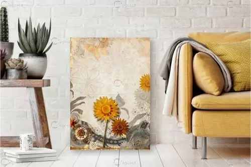 פרח חמניה זהוב - נעמי פוקס משעול - תמונות לסלון רגוע ונעים אבסטרקט פרחוני ובוטני  - מק''ט: 57293
