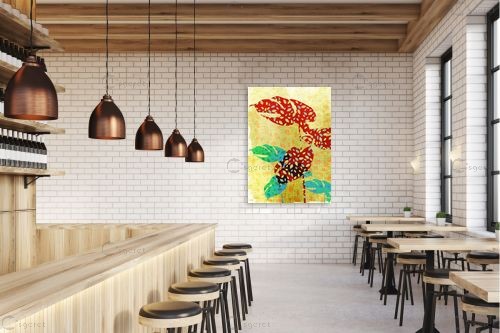 עלים על בד - רוזה לשצ'ינסקי - תמונות לפינת אוכל מודרנית נוף וטבע מופשט סטים בסגנון מודרני  - מק''ט: 204273