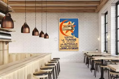 רכבת לטוניסיה רטרו - Artpicked Modern - תמונות לפינת אוכל רטרו וינטג' פוסטרים בסגנון וינטג' כרזות וינטג' של מקומות בעולם  - מק''ט: 438949