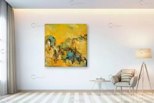 העיר בצהוב - חגי עמנואל - תמונות אורבניות לסלון ציורי שמן  - מק''ט: 166290