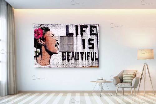 Life Is Beautiful - בנקסי - תמונות אורבניות לסלון אומנות רחוב גרפיטי ציורי קיר  - מק''ט: 240021