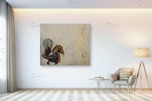 ציפור מכנית - ליה מלחי - תמונות לסלון מודרני איור רישום בצבע  - מק''ט: 303184