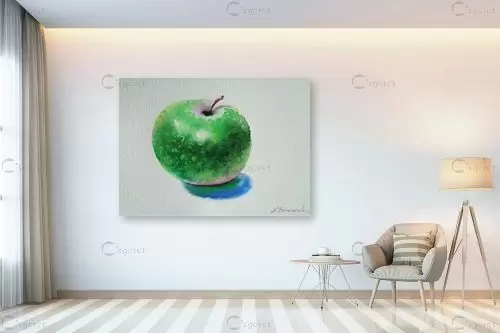 תפוח עץ ירוק - נטליה ברברניק - תמונות למטבח כפרי צבעי מים  - מק''ט: 330605