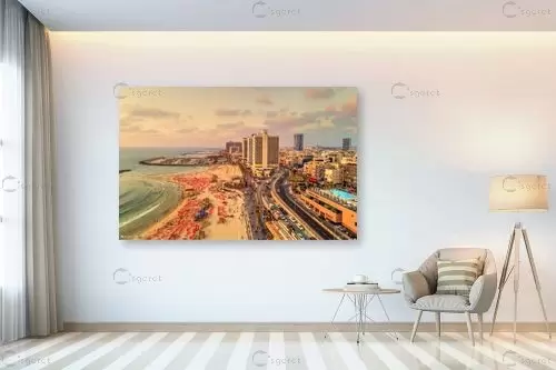 טיילת תל אביב בשקיעה - מתן הירש - תמונות אורבניות לסלון נופים יפים  - מק''ט: 332561