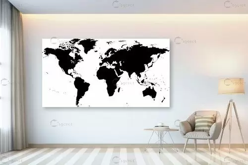 מפת עולם אילמת שחורה - מפות העולם - מפות מופשטות  - מק''ט: 351161
