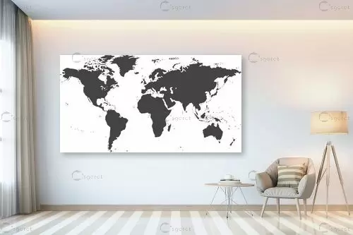 מפת עולם מעוצבת אפורה - מפות העולם - מפות מופשטות  - מק''ט: 351162