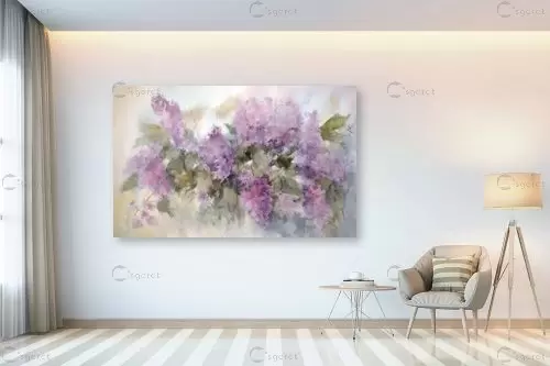 לילך-  פרחים סגולים - Clara Zack - תמונות לסלון רגוע ונעים אבסטרקט בצבעי מים  - מק''ט: 376023