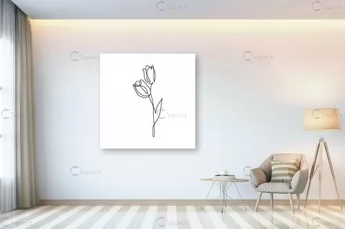 זוג פרחים בקו אחד - Artpicked Modern - תמונות לחדר כביסה ציור בקו אחד  - מק''ט: 376400