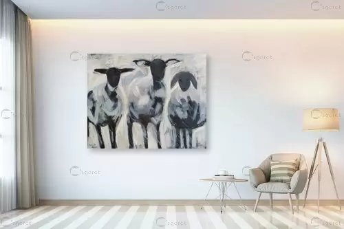 כבשים בשחור ולבן - אירינה סופיצייב - תמונות לסלון רגוע ונעים  - מק''ט: 390403