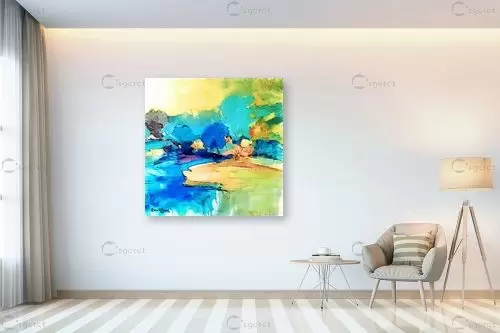 נוף אוטופי - בן רוטמן - תמונות צבעוניות לסלון אבסטרקט בצבעי מים  - מק''ט: 463942