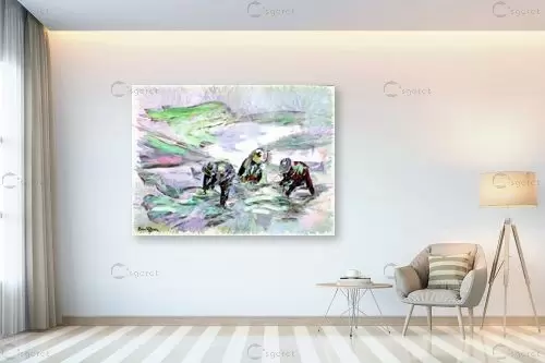 כובסות בנהר - בן רוטמן - תמונות לחדר שינה מודרני אבסטרקט בצבעי מים  - מק''ט: 469543