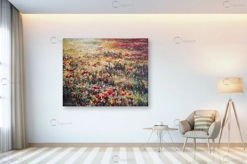 פרחים אדומים בשדות זהובים – נטליה ברברניק לימיטד | תמונה לקיר בסגנון כ