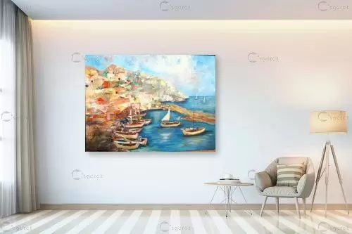 סירות במעגן(יוון) – רינה יניב | תמונה לקיר בסגנון מודרני