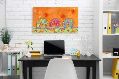 פילים צבעונים - נעמי פוקס משעול - תמונות צבעוניות לחדר שינה מדיה מעורבת מיקס מדיה  - מק''ט: 124164