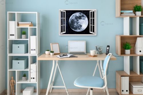 ירח מלא בחלון – Artpicked Windows | תמונה לקיר בסגנון מודרני