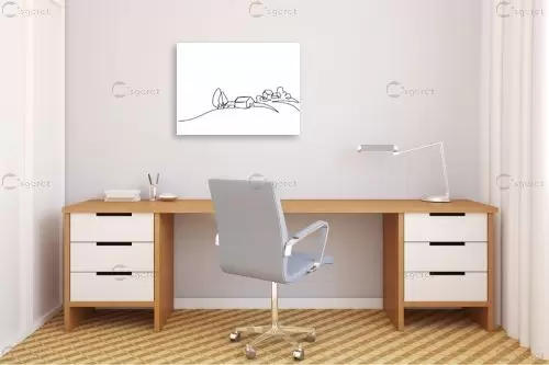 נוף כפרי ציור בקו – Artpicked Modern | תמונה לקיר בסגנון מודרני