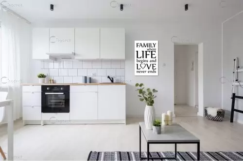 Family Where llife begins - מסגרת עיצובים - מדבקות קיר משפטי השראה טיפוגרפיה דקורטיבית  - מק''ט: 240976