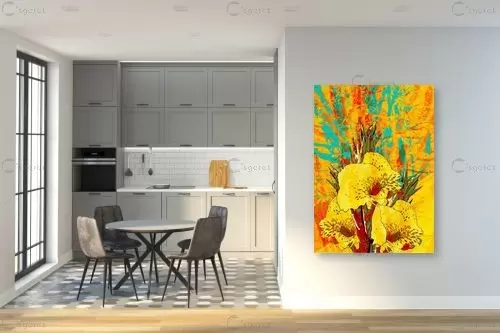 פרח צהוב - רוזה לשצ'ינסקי - תמונות צבעוניות לסלון וינטג' רטרו סטים בסגנון מודרני  - מק''ט: 203681