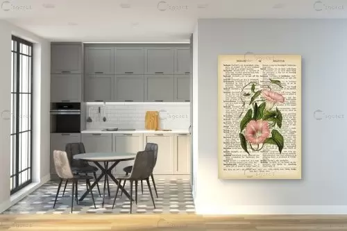 צמח ורוד לבן רטרו על טקסט - Artpicked - תמונות לפינת אוכל רטרו וינטג' פרחים בסגנון רטרו  - מק''ט: 330421