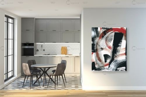 שחור לבן אדום עיגולים I - Sue Schlabach - תמונות אורבניות לסלון אבסטרקט מודרני סטים בסגנון מודרני  - מק''ט: 363724