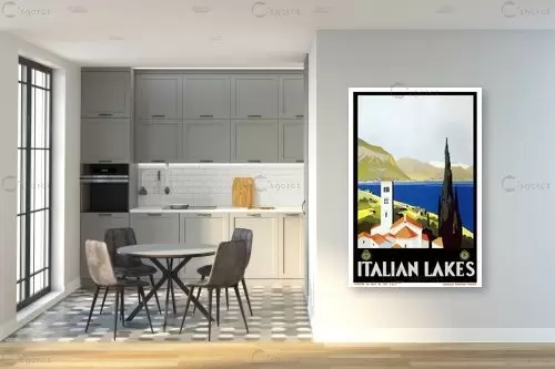 איטליה והאגמים רטרו - Artpicked Modern - תמונות לפינת אוכל רטרו וינטג' פוסטרים בסגנון וינטג' כרזות וינטג' של מקומות בעולם  - מק''ט: 438940