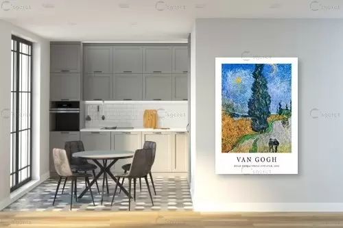 Van Gogh Road With Cypress and Stars - וינסנט ואן גוך - תמונות קלאסיות לסלון  - מק''ט: 466861