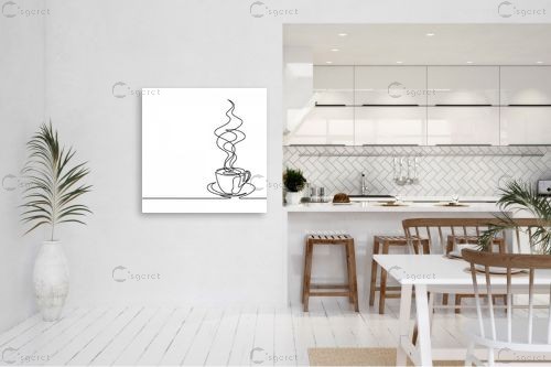כוס קפה בקו אחד מתמשך - Artpicked Modern - תמונות למשרד בסגנון נורדי נקי ציור בקו אחד  - מק''ט: 376390