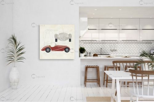 מכונית וינטג' אדומה - Avery Tillmon - תמונות וינטג' לסלון חדרי ילדים  - מק''ט: 385585