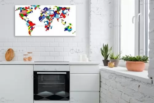 מפת עולם דגלים - מפות העולם - מפות מופשטות  - מק''ט: 351165
