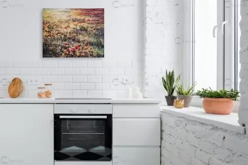 פרחים אדומים בשדות זהובים – נטליה ברברניק לימיטד | תמונה לקיר בסגנון כ