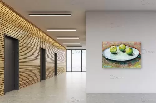 3 שזיפים על צלחת – חיה וייט | תמונה לקיר בסגנון מודרני