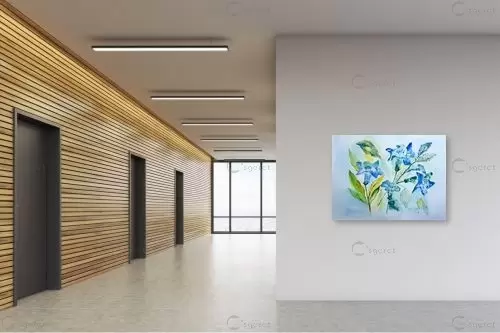 פרחים בכחול - רינה יניב - תמונות לחדר כביסה צבעי מים  - מק''ט: 327826