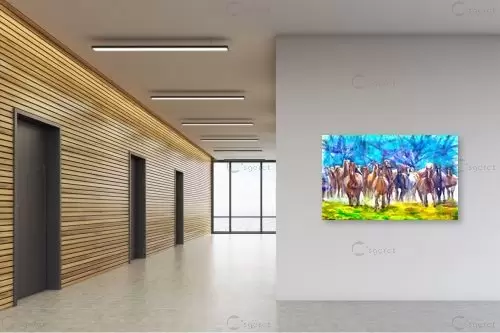 עדר בדהירה - בן רוטמן - תמונות לסלון מודרני ציורי שמן  - מק''ט: 423535
