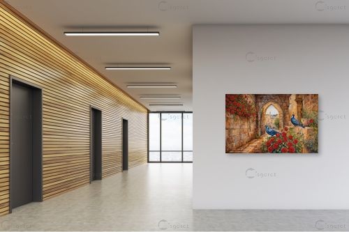 זוג יונים – חבצלת רוסבי | תמונה לקיר בסגנון כפרי