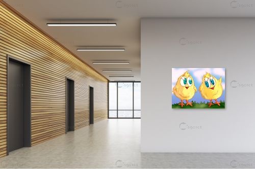 שני אפרוחים צהובים - חנן אביסף - תמונות לחדרי ילדים חדרי ילדים  - מק''ט: 53173
