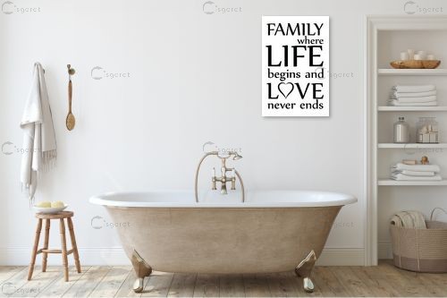 Family Where llife begins - מסגרת עיצובים - מדבקות קיר משפטי השראה טיפוגרפיה דקורטיבית  - מק''ט: 240976