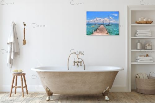 רציף, סירות וים – מתן הירש | תמונה לקיר בסגנון צבעוני