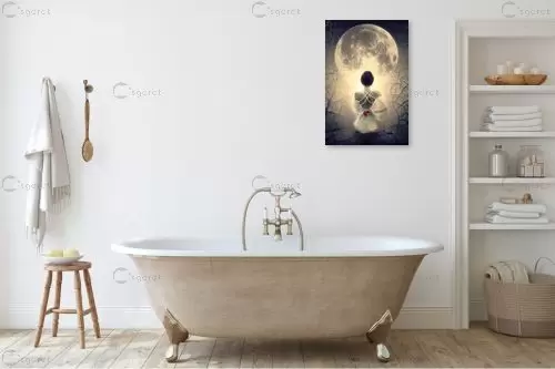 אשה מול ירח קוסמי - Artpicked - תמונות רומנטיות לחדר שינה סוריאליסטי תמונות קנבס זכוכית מודרניות  - מק''ט: 390674
